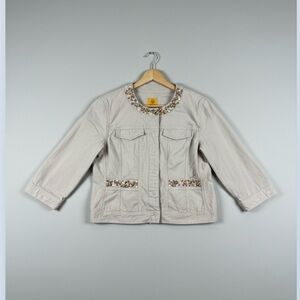 Ruby Rd. Cream Embellished Jean Jacket